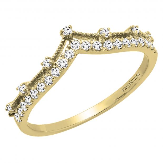 Round White Diamond Beaded Chevron Wedding Band for Women (0.25 ctw, Color I-J, Clarity I2-I3) in 10K Yellow Gold