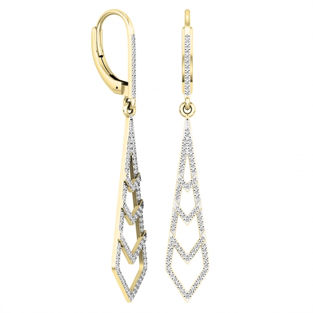 0.35 Carat (ctw) 14K Yellow Gold Round Diamond Ladies Kite Shape Dangling Drop Earrings 1/3 CT