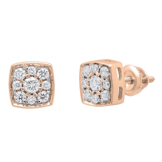 0.40 Carat (ctw) 10K Rose Gold Round White Diamond Ladies Cluster Stud Earrings
