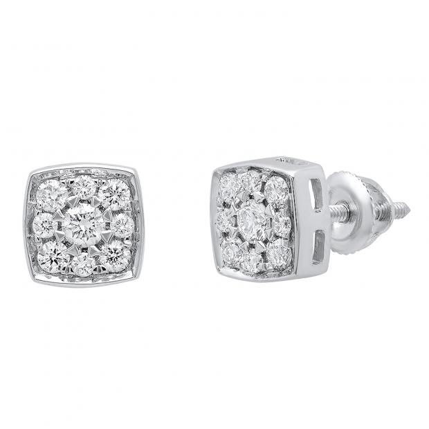0.40 Carat (ctw) 10K White Gold Round White Diamond Ladies Cluster Stud Earrings