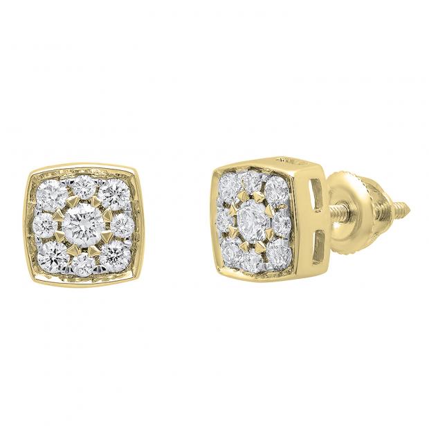 0.40 Carat (ctw) 10K Yellow Gold Round White Diamond Ladies Cluster Stud Earrings