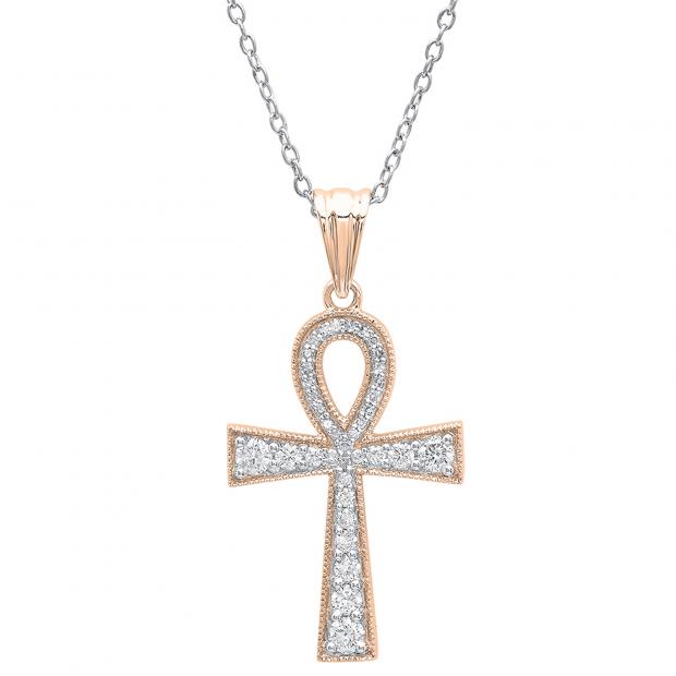 0.50 Carat (ctw) 18K Rose Gold Round Diamond Ankh Cross Pendant 1/2 CT (Silver Chain Included)
