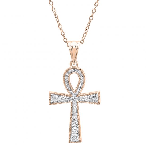 0.50 Carat (ctw) 14K Rose Gold Round Diamond Ankh Cross Pendant 1/2 CT (Gold Chain Included)