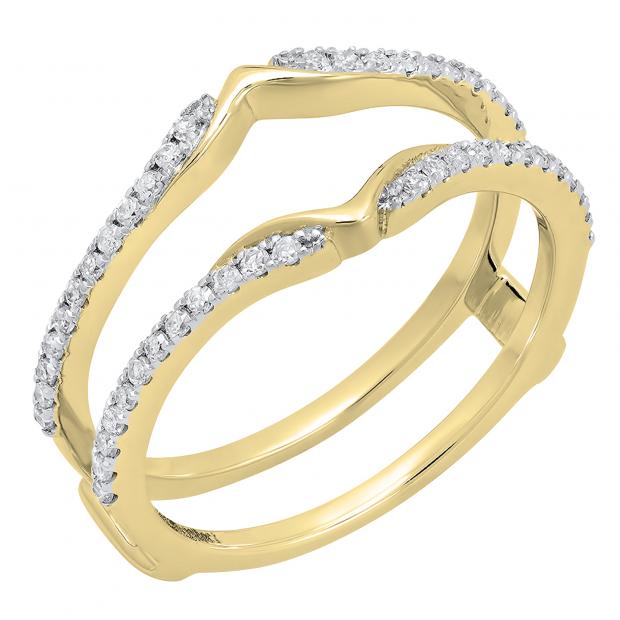 0.25 Carat (ctw) 10K Yellow Gold Round Diamond Ladies Wedding Band Guard Double Ring 1/4 CT