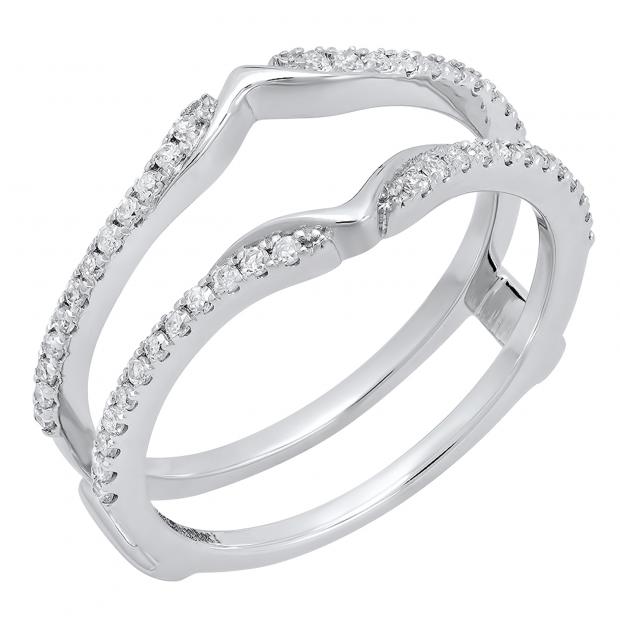 0.25 Carat (ctw) 14K White Gold Round Diamond Ladies Wedding Band Guard Double Ring 1/4 CT