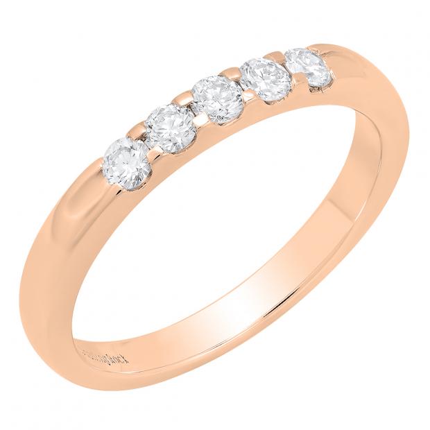 0.30 Carat (ctw) 10K Rose Gold Rose Diamond Ladies Anniversary Wedding Band 1/3 CT
