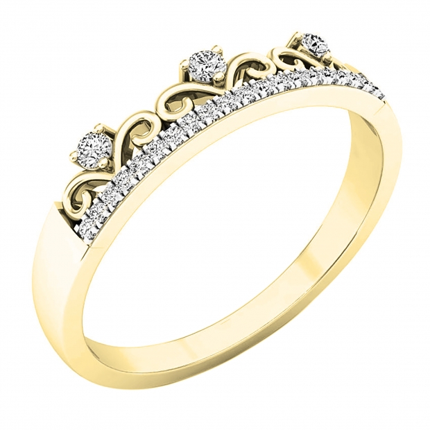Round White Diamond Princess Tiara Wedding Band for Women (0.10 ctw, Color I-J, Clarity I2-I3) in 10K Yellow Gold