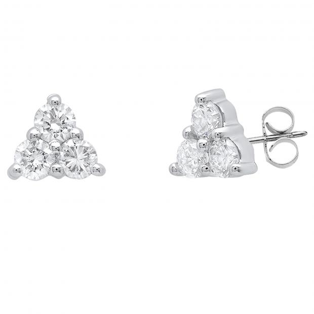 0.40 Carat (ctw) 10K White Gold Round White Diamond Ladies Three Stone Stud Earrings