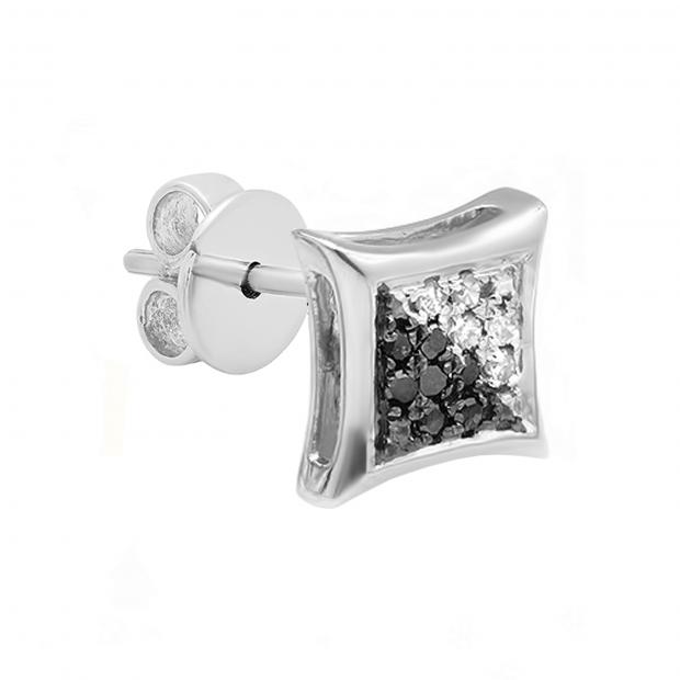 0.04 Carat (ctw) 10K White Gold Black & White Diamond Micro Pave Kite Shape Stud Earring (1pc Only)