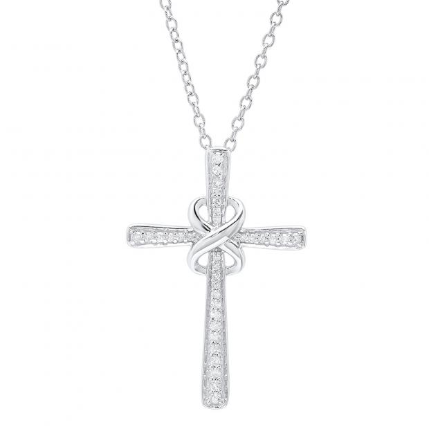 0.20 Carat (ctw) Sterling Silver Round Diamond Infinity Cross Pendant 1/5 CT