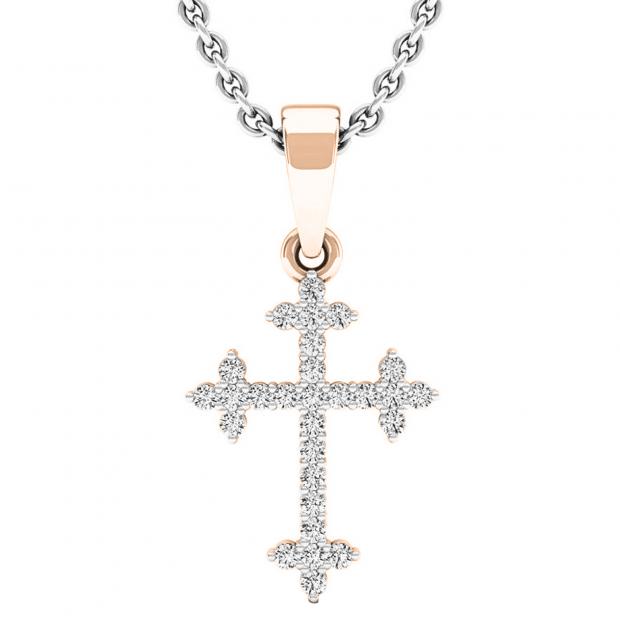 0.15 Carat (ctw) 14K Rose Gold Round Diamond Ladies Cross Pendant (Silver Chain Included)