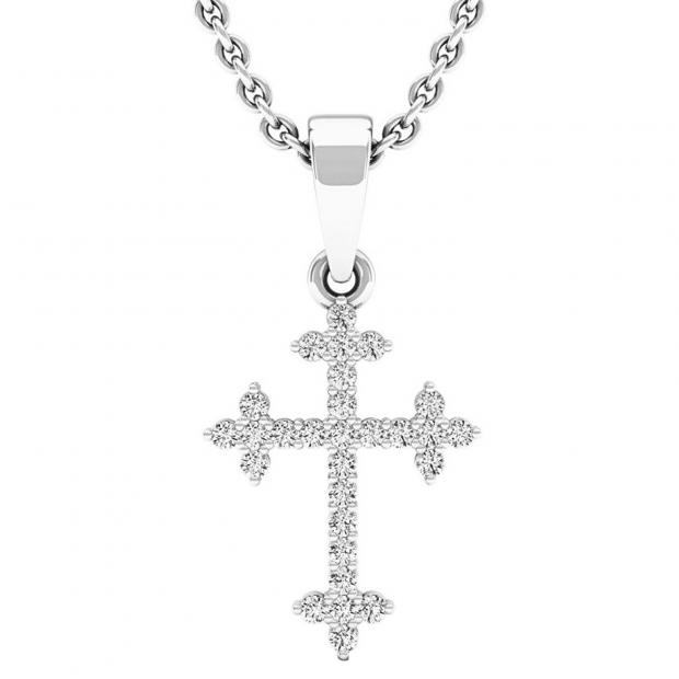 0.15 Carat (ctw) 10K White Gold Round Diamond Ladies Cross Pendant (Gold Chain Included)