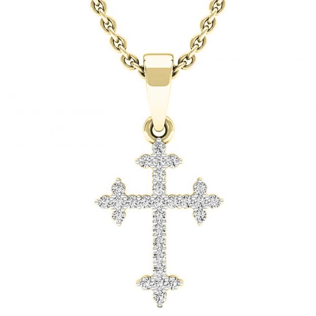 0.15 Carat (ctw) 10K Yellow Gold Round Diamond Ladies Cross Pendant (Gold Chain Included)