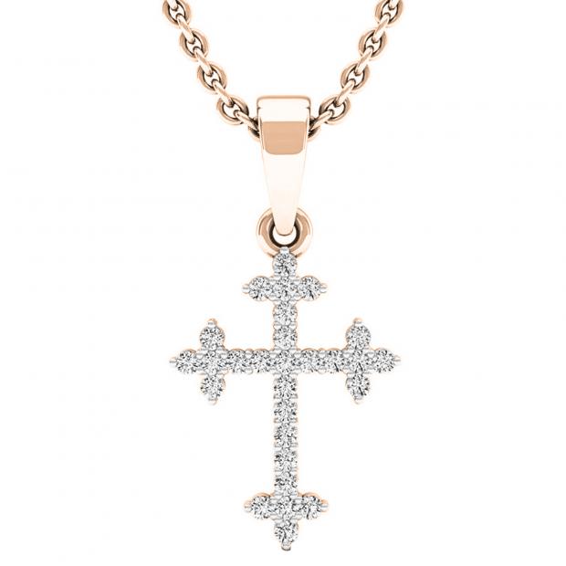 0.15 Carat (ctw) 18K Rose Gold Round Diamond Ladies Cross Pendant (Gold Chain Included)