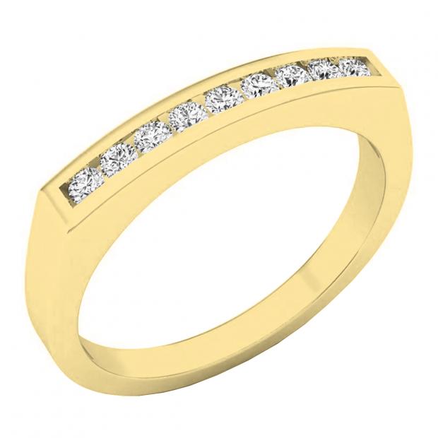 0.20 Carat (ctw) 10K Yellow Gold Round White Diamond Ladies Anniversary Wedding Stackable Band