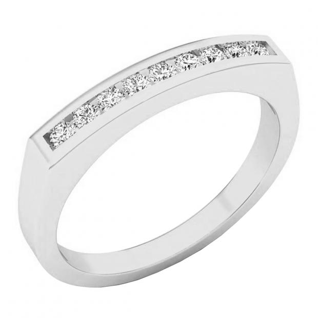 0.20 Carat (ctw) 14K White Gold Round White Diamond Ladies Anniversary Wedding Stackable Band