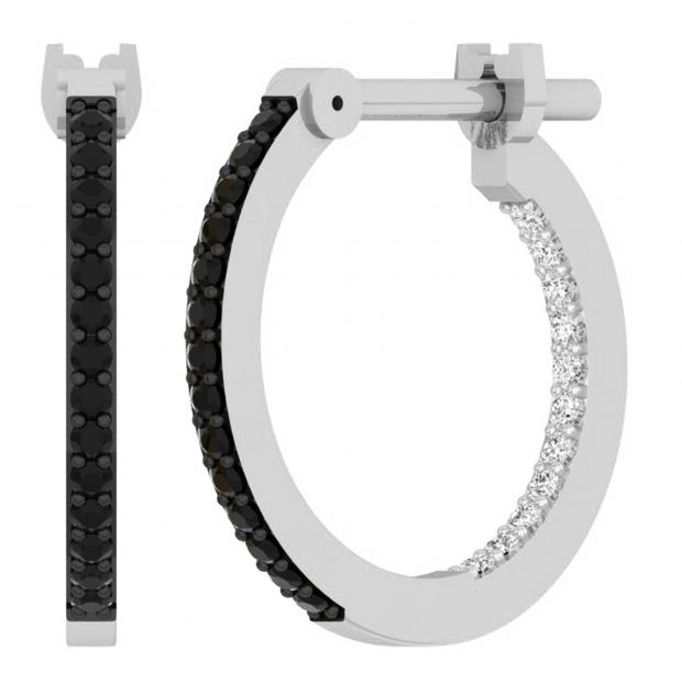 0.25 Carat (ctw) 10K White Gold Round Black & White Diamond Ladies In & Out Hoop Earrings 1/4 CT