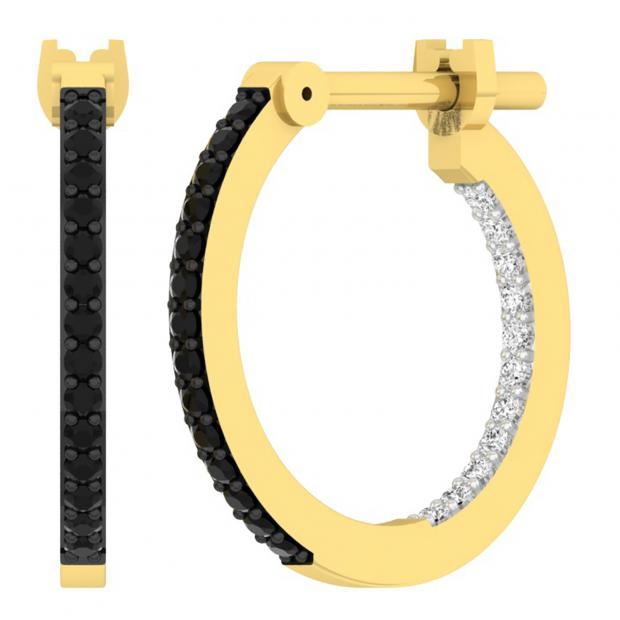 0.25 Carat (ctw) 10K Yellow Gold Round Black & White Diamond Ladies In & Out Hoop Earrings 1/4 CT