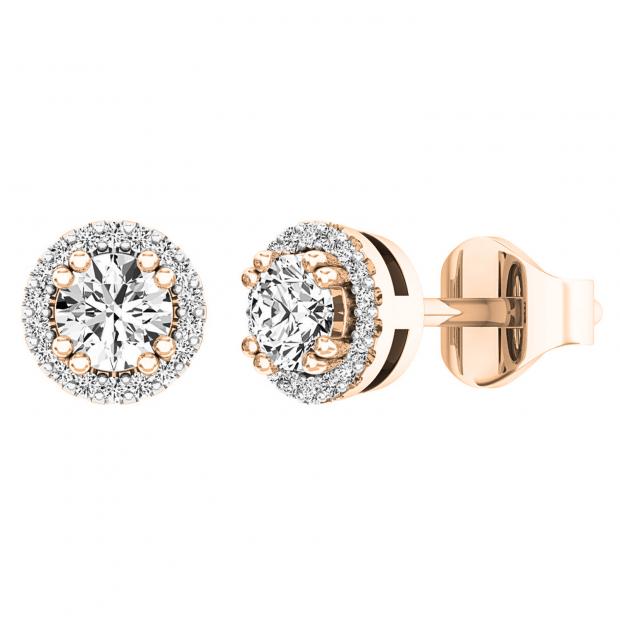 0.45 Carat (ctw) 10K Rose Gold Round White Diamond Halo Style Stud Earrings 1/2 CT