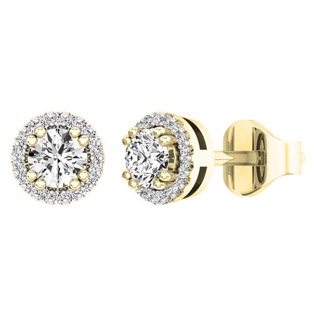 0.45 Carat (ctw) 14K Yellow Gold Round White Diamond Halo Style Stud Earrings 1/2 CT
