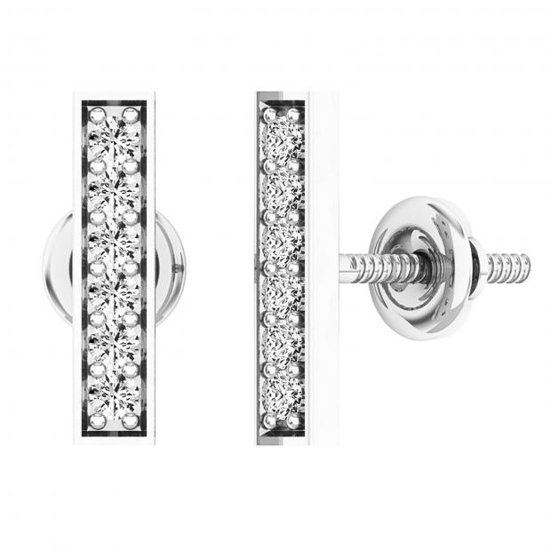 0.20 Carat (ctw) 10K White Gold Round White Diamond Ladies Small Bar Stud Earrings