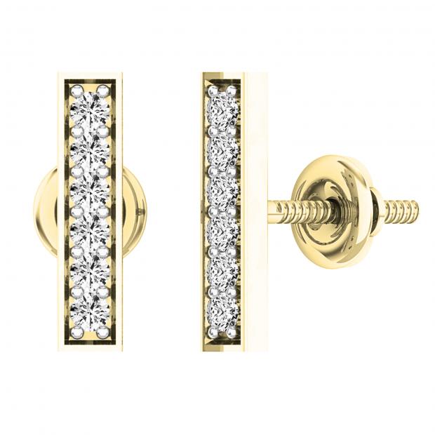 0.20 Carat (ctw) 10K Yellow Gold Round White Diamond Ladies Small Bar Stud Earrings