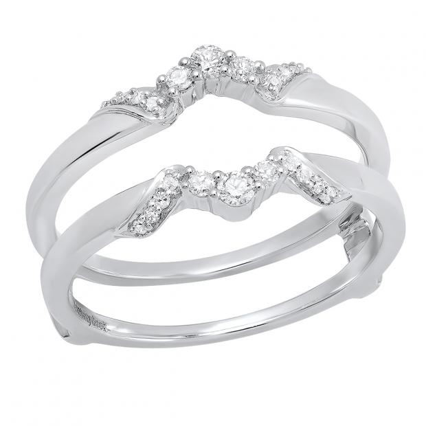 0.20 Carat (ctw) 14K White Gold Round Diamond Ladies Wedding Band Guard Double Ring 1/5 CT