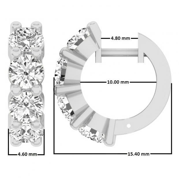 3.00 Carat (ctw) 18K White Gold Round White Diamond Huggie Hoop Earrings