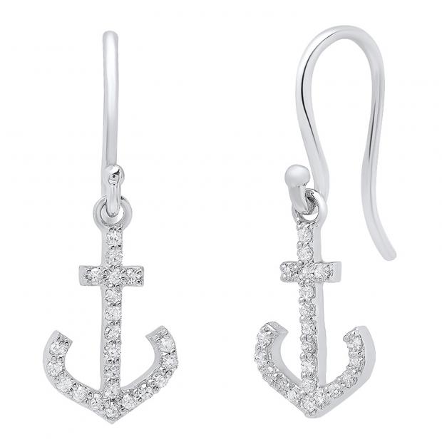 0.20 Carat (ctw) 14K White Gold Round White Diamond Cross Drop Earrings 1/5 CT