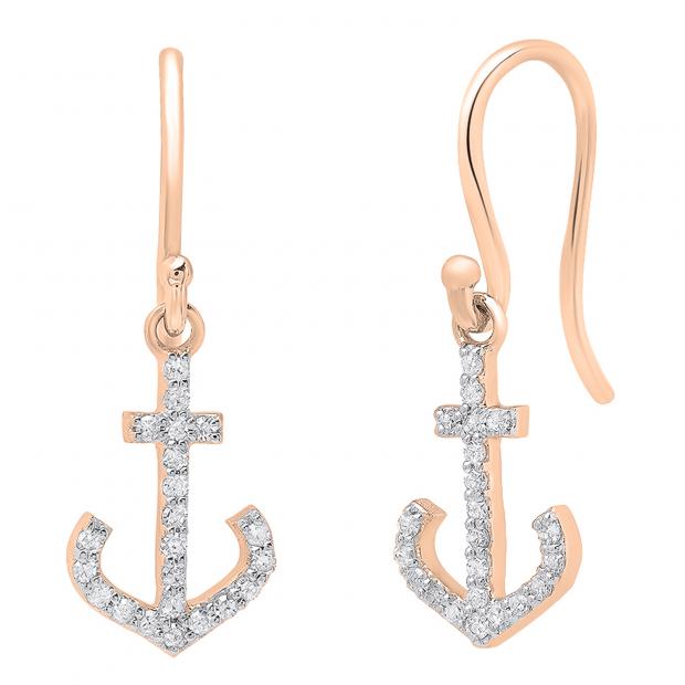 0.20 Carat (ctw) 18K Rose Gold Round White Diamond Cross Drop Earrings 1/5 CT