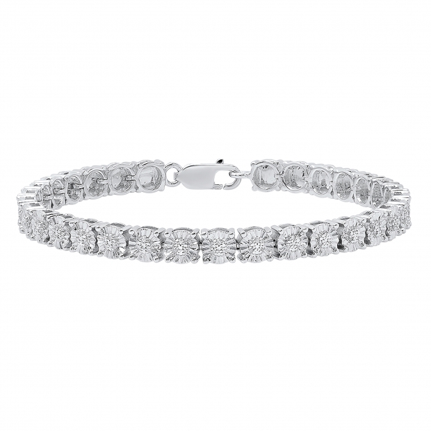 0.25 Carat (ctw) Sterling Silver Round White Diamond Ladies Tennis Bracelet 1/4 CT
