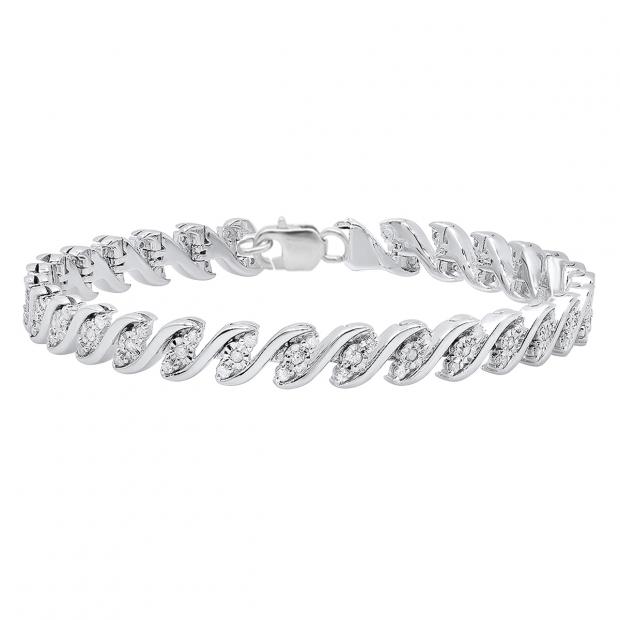 1.15 Carat (ctw) Sterling Silver Round White Diamond Ladies Tennis Bracelet