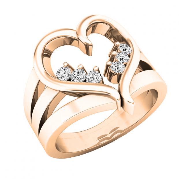 0.18 Carat (ctw) 10K Rose Gold Round White Diamond Cocktail Heart Shape Right Hand Ring
