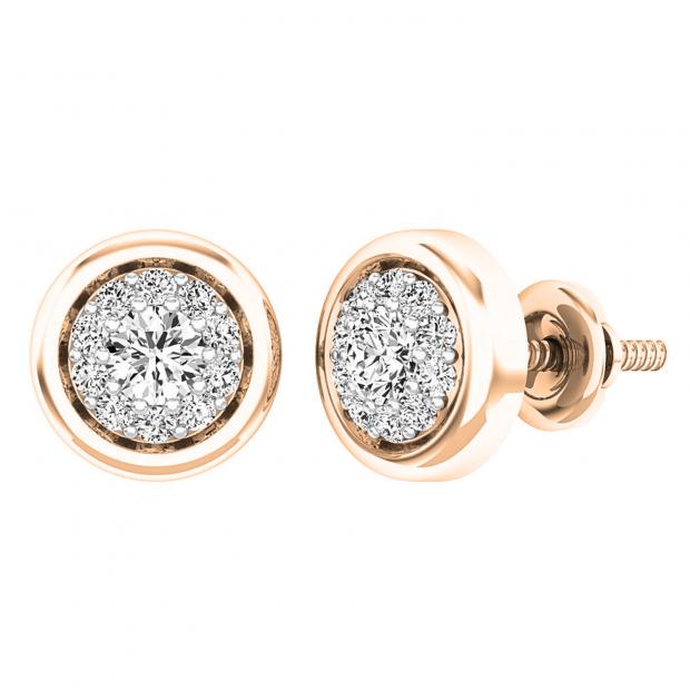 0.40 Carat (ctw) 10K Rose Gold Round White Diamond Ladies Cluster Stud Earrings