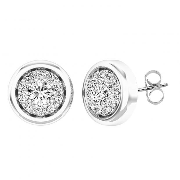 0.40 Carat (ctw) 10K White Gold Round White Diamond Ladies Cluster Stud Earrings