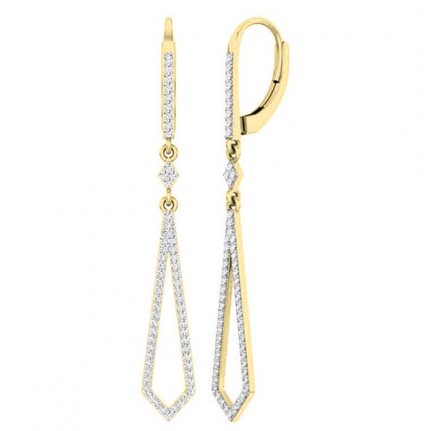 0.50 Carat (ctw) 10K Yellow Gold Round White Diamond Ladies Kite Shape Dangling Drop Earrings 1/2 CT