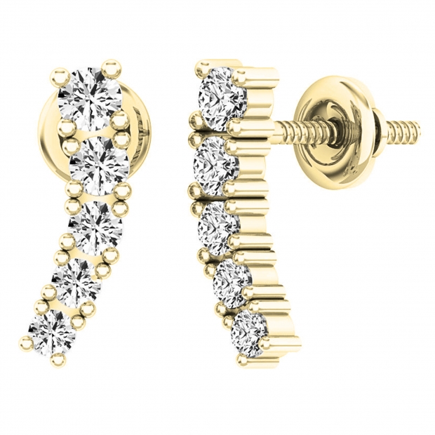 0.50 Carat (ctw) 10K Yellow Gold Round White Diamond Ladies Curved Bar Ear Climber Earrings 1/2 CT