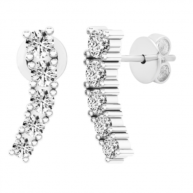 0.50 Carat (ctw) 18K White Gold Round White Diamond Ladies Curved Bar Ear Climber Earrings 1/2 CT