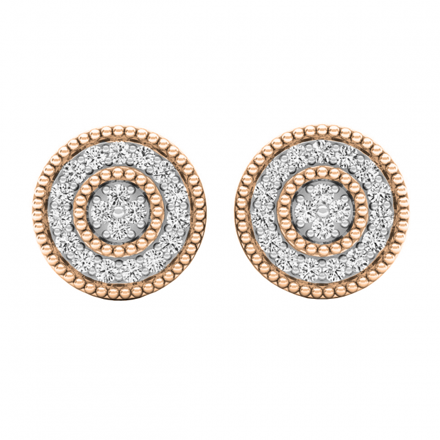 0.10 Carat (ctw) 10K Rose Gold Round White Diamond Ladies Cluster Stud Earrings 1/10 CT