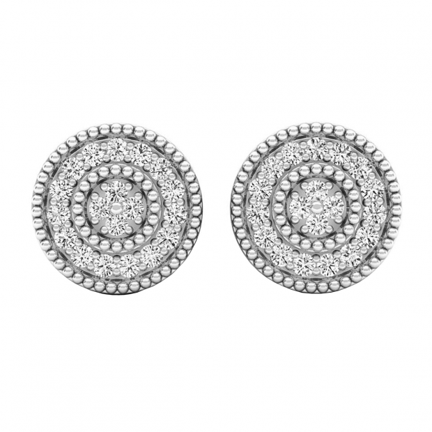 0.10 Carat (ctw) 10K White Gold Round White Diamond Ladies Cluster Stud Earrings 1/10 CT