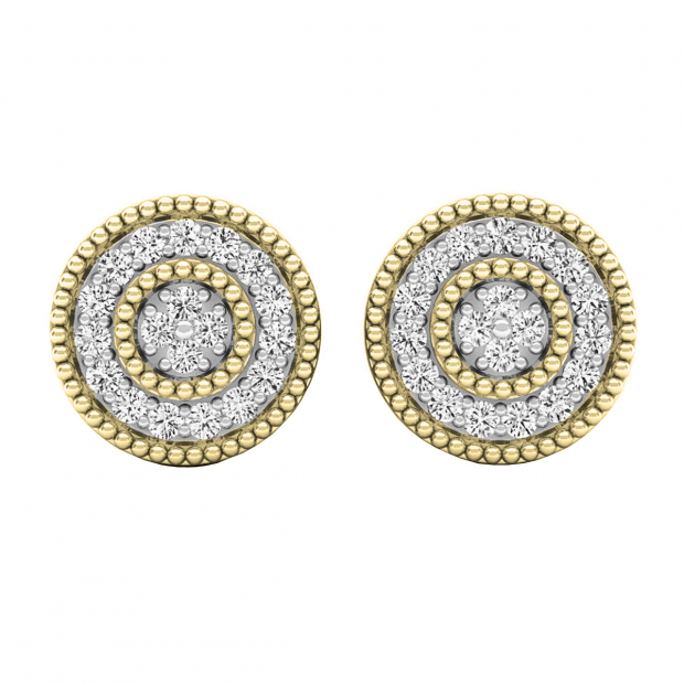 0.10 Carat (ctw) 10K Yellow Gold Round White Diamond Ladies Cluster Stud Earrings 1/10 CT