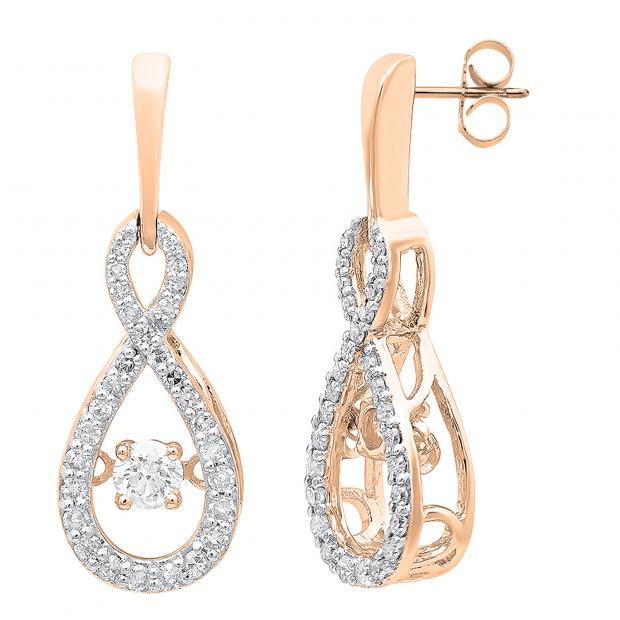 0.60 Carat (ctw) 18K Rose Gold Round Dancing Diamond Ladies Infinity Loop Drop Earrings