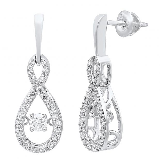 0.60 Carat (ctw) 18K White Gold Round Dancing Diamond Ladies Infinity Loop Drop Earrings