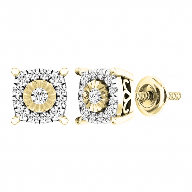 0.30 Carat (ctw) 10K Yellow Gold Round White Diamond Ladies Stud Earrings 1/3 CT