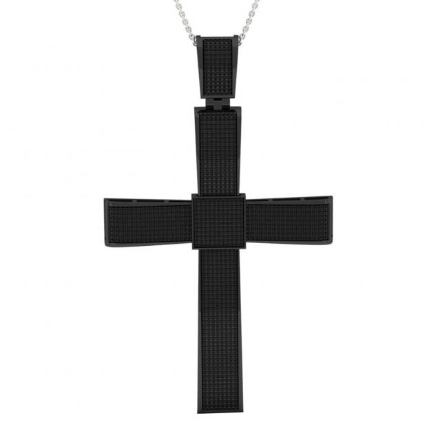 1.90 Carat (ctw) Black Rhodium Plated Sterling Silver Round Black Diamond Ladies Cross Pendant