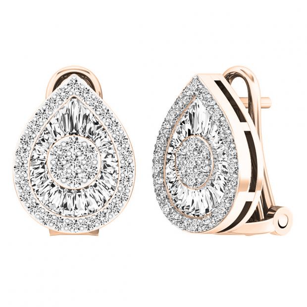 1.20 Carat (ctw) 18K Rose Gold Round & Baguette Diamond Ladies Cluster Earrings 1 1/4 CT