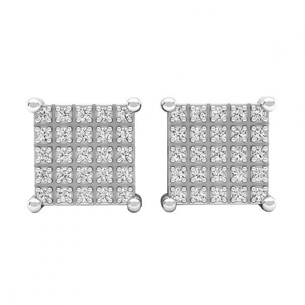 0.15 Carat (Ctw) 14K White Gold Round White Diamond Ladies Square Shaped Stud Earrings
