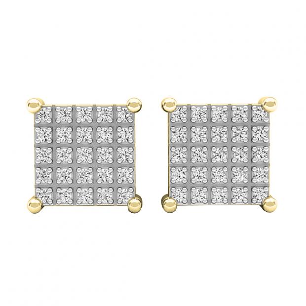 0.15 Carat (Ctw) 14K Yellow Gold Round White Diamond Ladies Square Shaped Stud Earrings