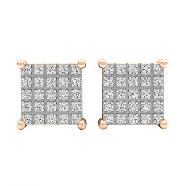 0.15 Carat (Ctw) 18K Rose Gold Round White Diamond Ladies Square Shaped Stud Earrings