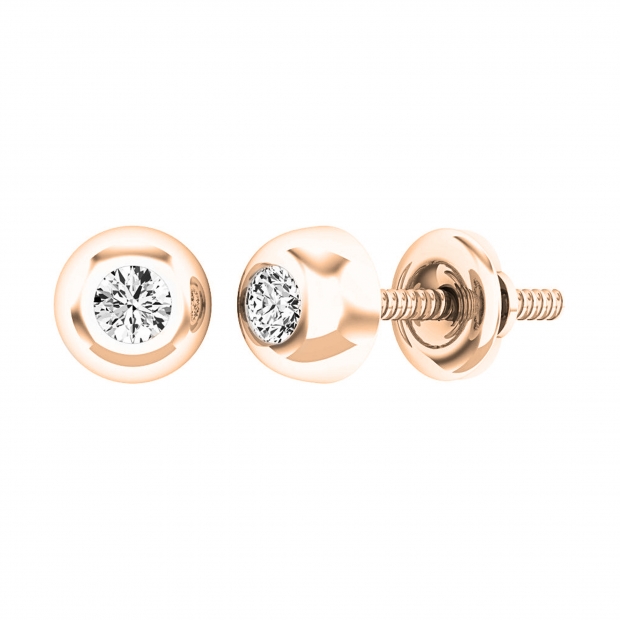 0.15 Carat (ctw) 10K Rose Gold Round White Diamond Bezel Stud Earrings